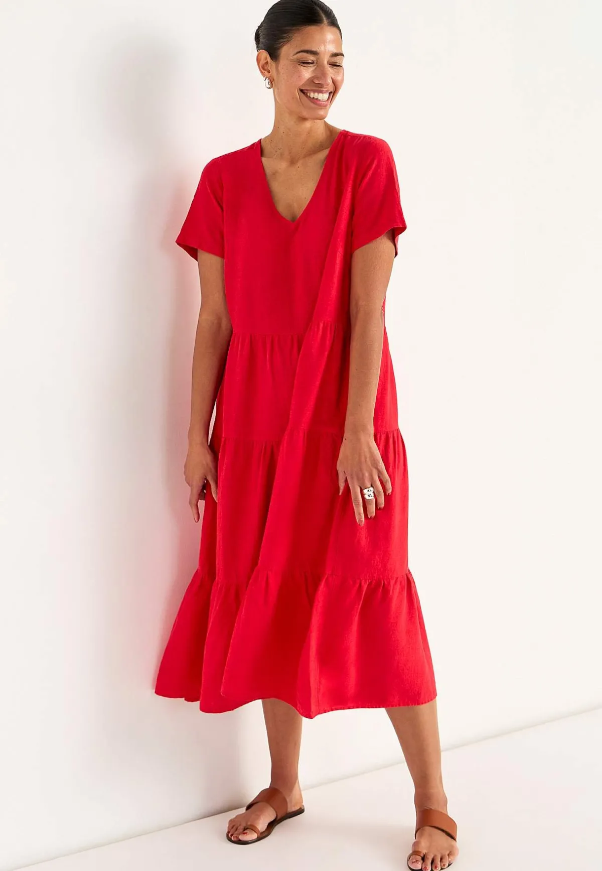 Cellbes of Sweden Linneklänning med volanger Röd Outlet