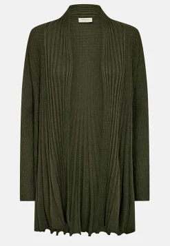 Freequent Lång, ribbad cardigan Claudisse Mörkgrön / Melerad