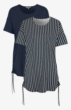 Cellbes of Sweden Lång topp med dragsko i sidorna 2-pack Marin / Randig + Marin / Enfärgad