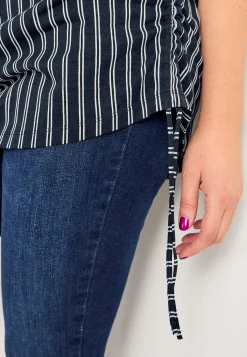 Cellbes of Sweden Lång topp med dragsko i sidorna 2-pack Marin / Randig + Marin / Enfärgad