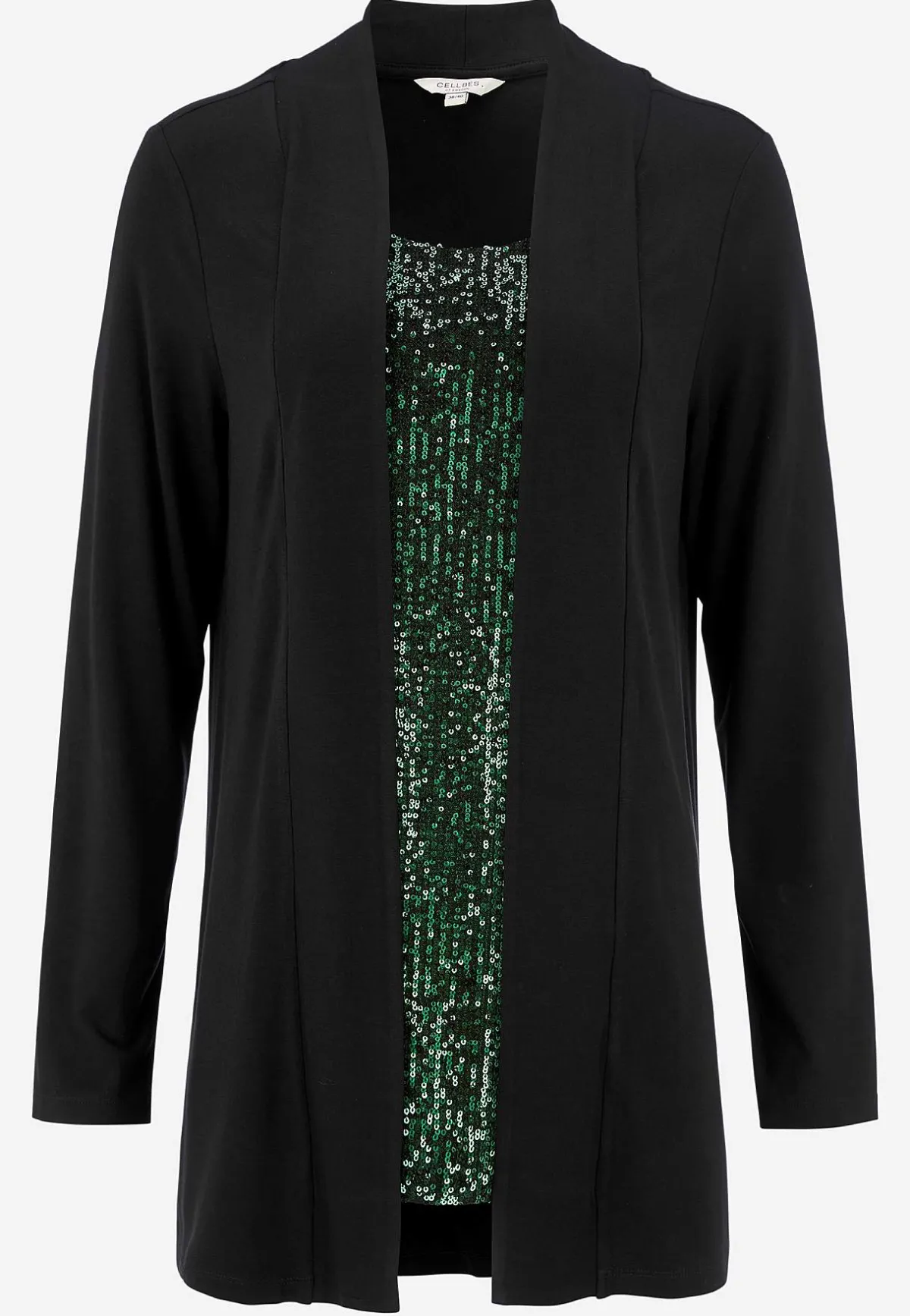 Cellbes of Sweden Långärmad 2-i-1-topp med paljetter Mörkgrön Online