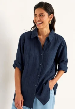 Cellbes of Sweden Långskjorta i krinklad bomull Marin Best