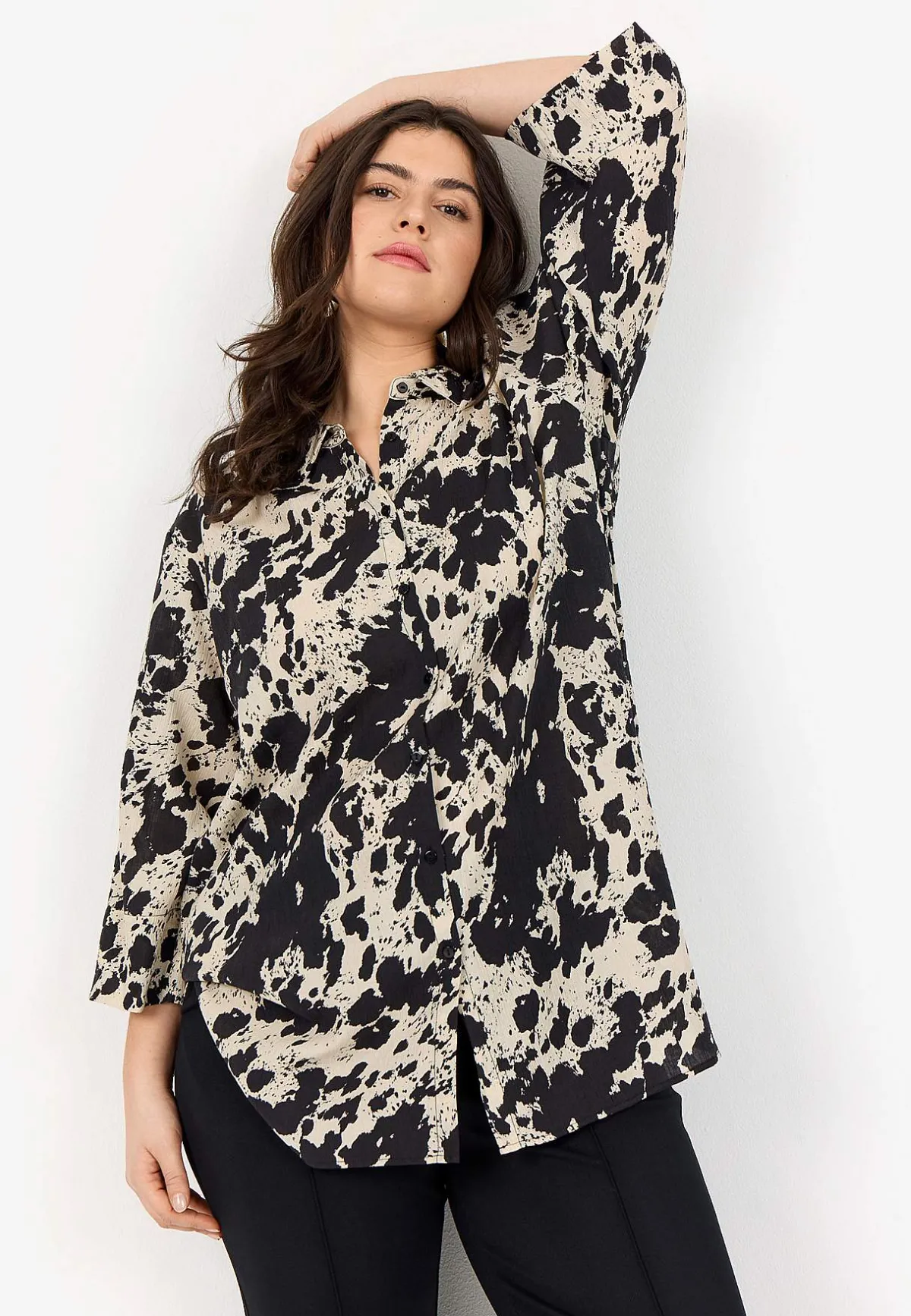 Wasabiconcept Långskjorta med crepe-kvalitet Svart / Vit / Mönstrad Sale