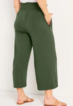 Cellbes of Sweden Mjuk trikåbyxa med smockad resårmidja Liv Khakigrön Online