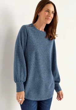 Cellbes of Sweden Mjuk trikåtröja med knappar Beata Blåmelange Online