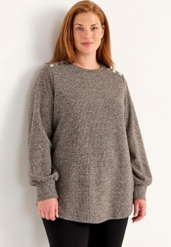 Cellbes of Sweden Mjuk trikåtröja med knappar Beata Nougatmelange New