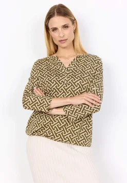 Soyaconcept Mönstrad trikåtopp Olivgrön/Beige/Mönstrad