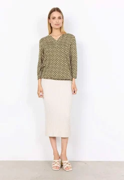 Soyaconcept Mönstrad trikåtopp Olivgrön/Beige/Mönstrad