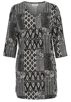 Freequent Mönstrad trikåtunika med fickor Svart / Mönstrad Discount
