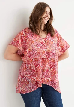 Cellbes of Sweden Paisleymönstrad chiffongtunika Cerise / Mönstrad