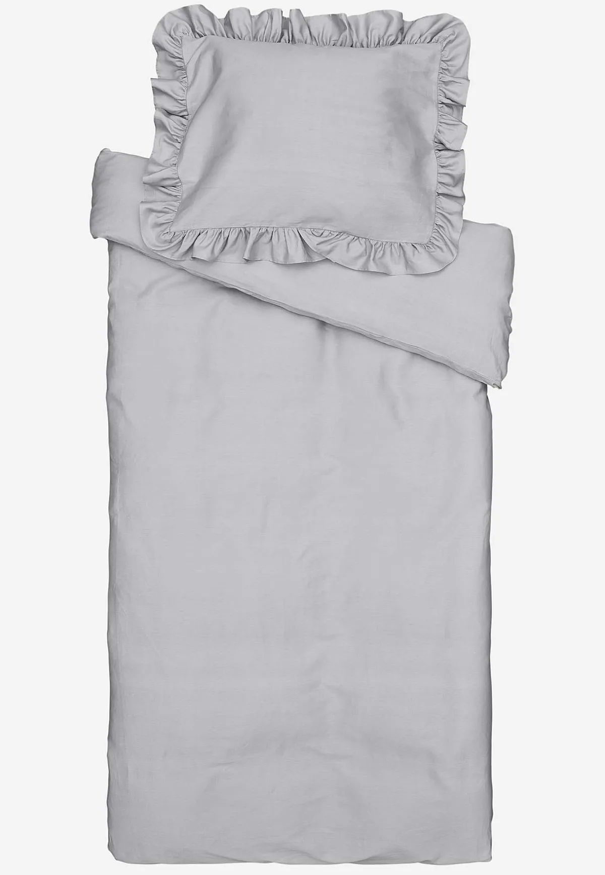 Cellbes of Sweden Påslakanset i satin med volanger Ekologisk bomull Ljusgrå Discount