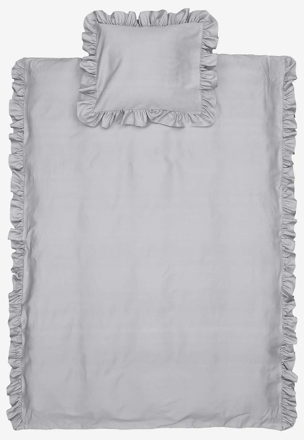 Cellbes of Sweden Påslakanset i satin med volanger Ekologisk bomull Ljusgrå Discount
