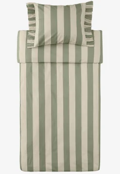 Fondaco Randigt påslakanset med volanger Grön/Beige Best