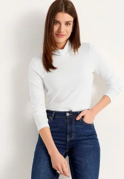 Cellbes of Sweden Ribbad polotröja i ekologisk bomull Vit