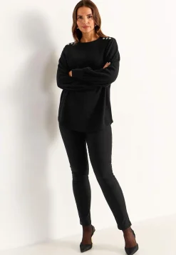 Cellbes of Sweden Ribbad tunika med strassknappar Svart Clearance