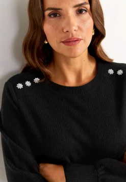 Cellbes of Sweden Ribbad tunika med strassknappar Svart Clearance