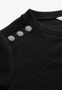 Cellbes of Sweden Ribbad tunika med strassknappar Svart Clearance