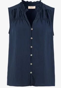 Freequent Ärmlös blus med rynkdetaljer Marin Best