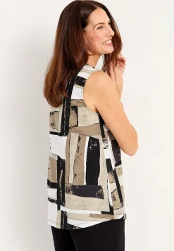 Cellbes of Sweden Ärmlös trikåtopp med v-ringning Svart / Mönstrad Sale