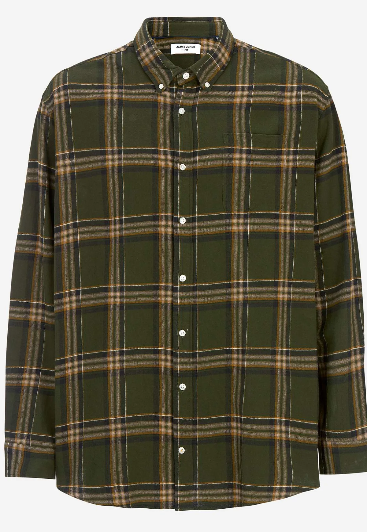 JACK & JONES PLUS Rutig flanellskjorta Mörkgrön / Beige / Rutig Outlet