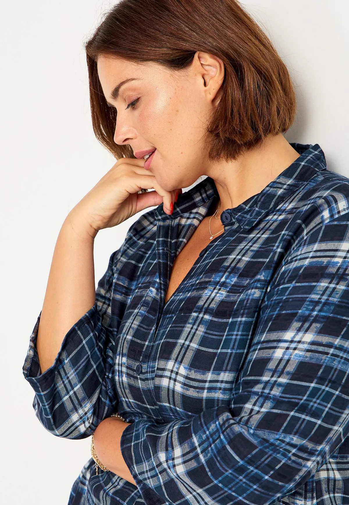 Cellbes of Sweden Rutig tunika med krage Blå / Rutig Clearance