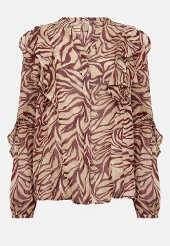 Soyaconcept Skir blus med volanger Röd/Beige/Mönstrad New