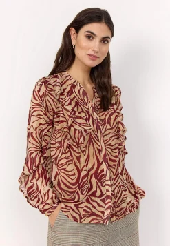 Soyaconcept Skir blus med volanger Röd/Beige/Mönstrad New