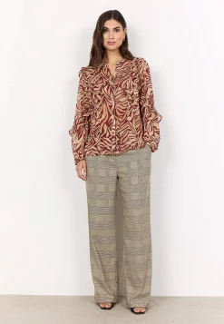 Soyaconcept Skir blus med volanger Röd/Beige/Mönstrad New