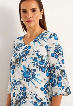 Cellbes of Sweden Somrig festklänning med volanger Blå / Blommig Discount