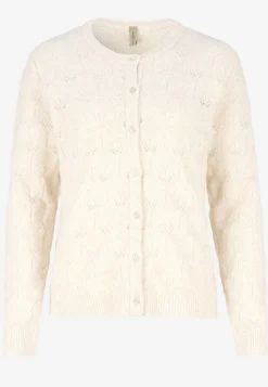 Soyaconcept Stickad cardigan med hålmönster Crememlange Hot