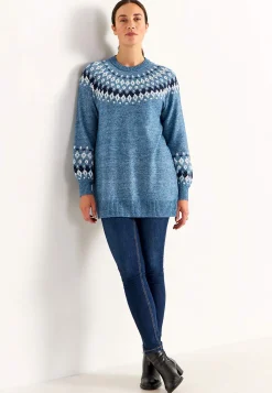 Cellbes of Sweden Stickad, jacquardmönstrad tröja Blå / Mönstrad Clearance