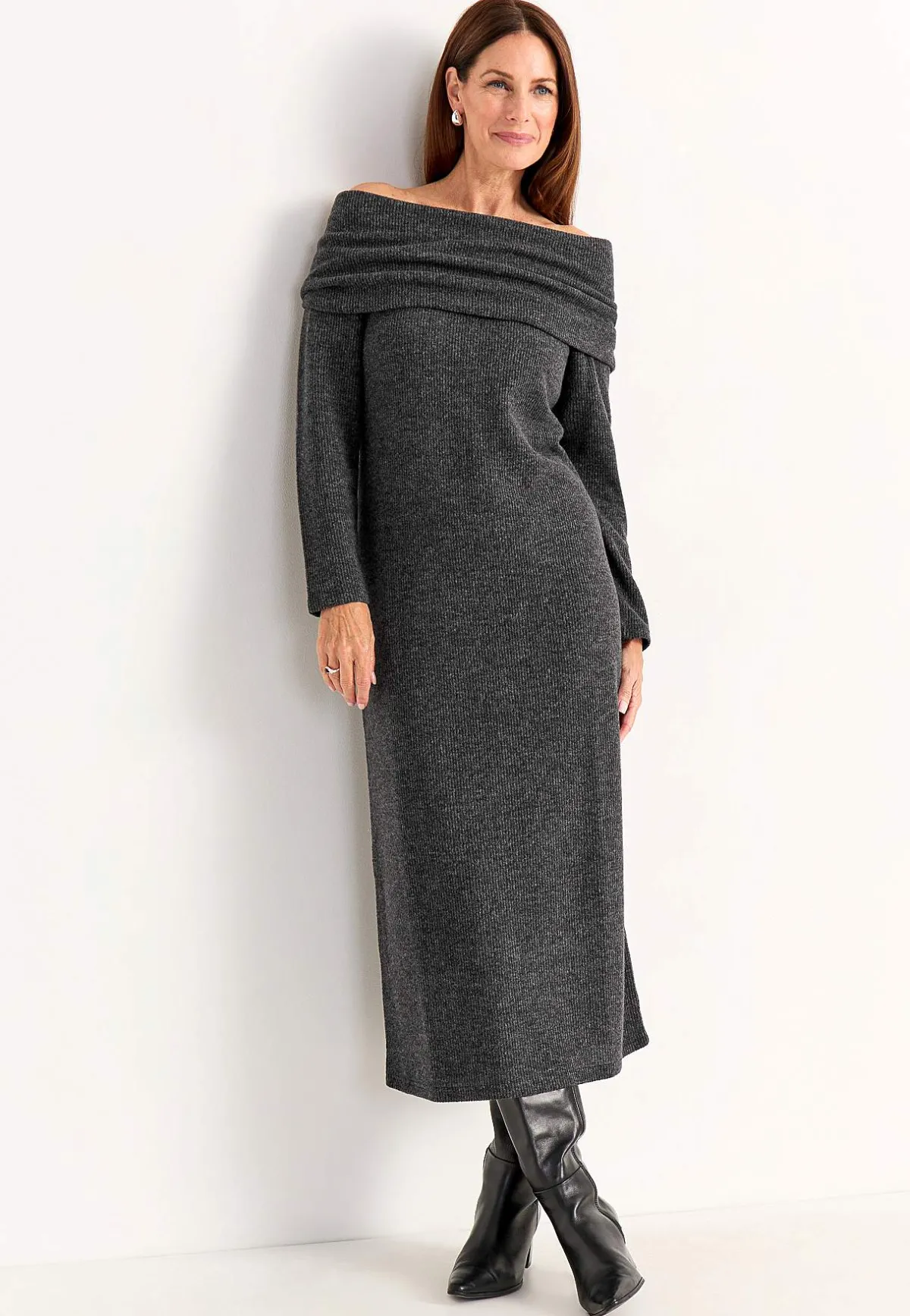 Johanna Toftby x Cellbes Stickad klänning Mörkgrå / Melange Best