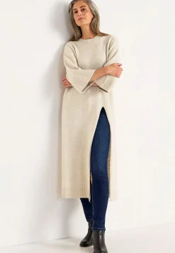 Cellbes of Sweden Stickad klänning med hög slits Ljusbeige / Melerad New