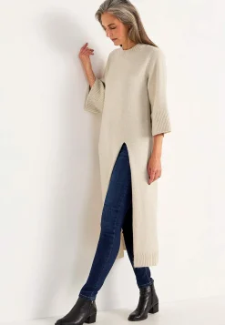 Cellbes of Sweden Stickad klänning med hög slits Ljusbeige / Melerad New