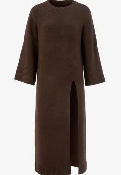 Cellbes of Sweden Stickad klänning med hög slits Brun Discount