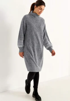 Cellbes of Sweden Stickad klänning med jacquardmönstrade ärmar Grå / Mönstrad Online