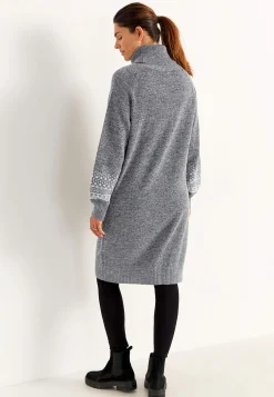 Cellbes of Sweden Stickad klänning med jacquardmönstrade ärmar Grå / Mönstrad Online