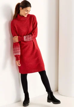 Cellbes of Sweden Stickad klänning med jacquardmönstrade ärmar Röd / Mönstrad New