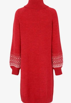 Cellbes of Sweden Stickad klänning med jacquardmönstrade ärmar Röd / Mönstrad New