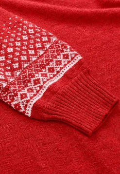 Cellbes of Sweden Stickad klänning med jacquardmönstrade ärmar Röd / Mönstrad New