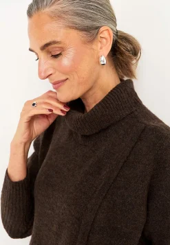 Cellbes of Sweden Stickad polotröja med omlottdetalj fram Brun / Melerad Hot