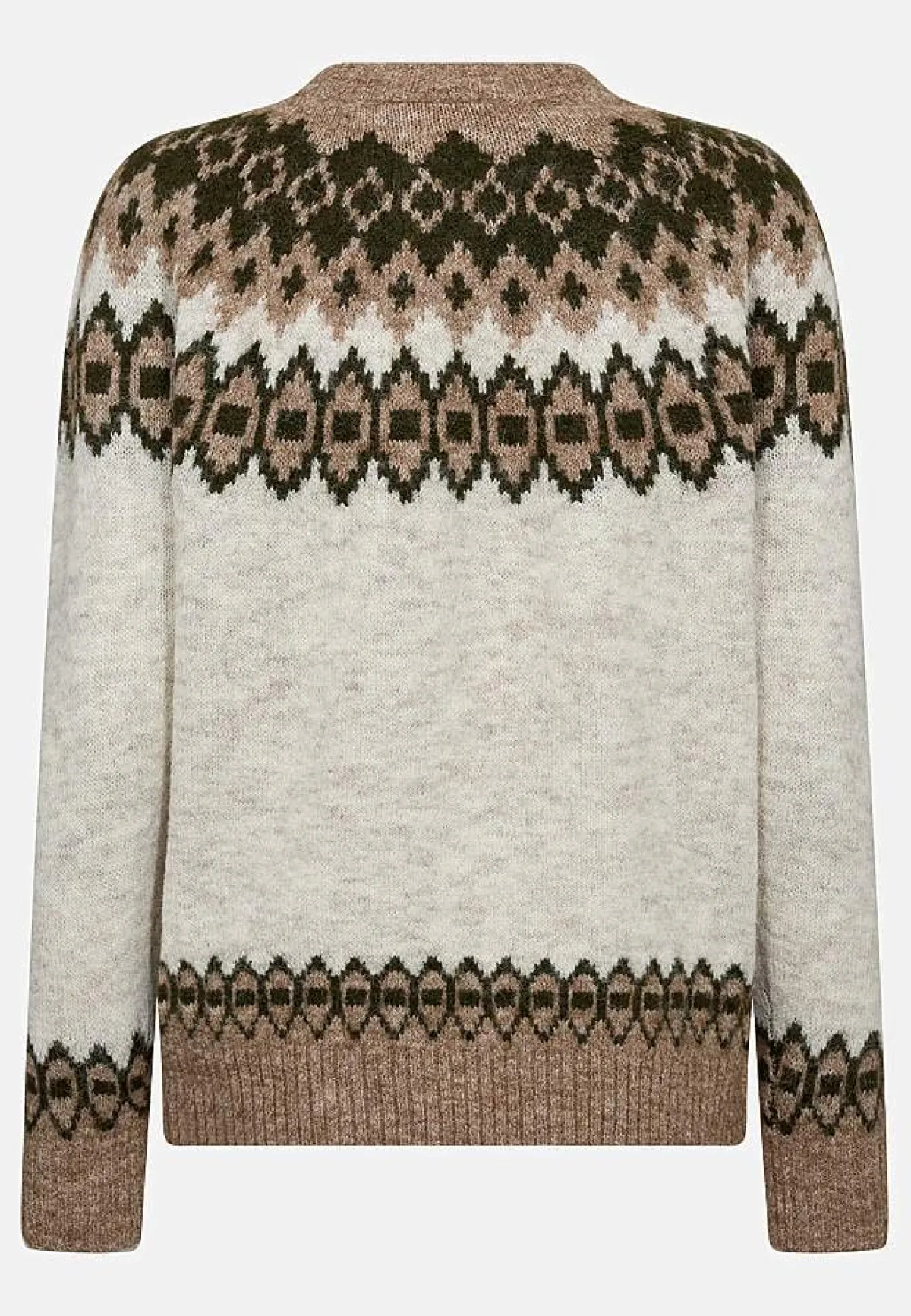 Freequent Stickad tröja med jacquardmönster Beigemelange/Mönstrad Outlet
