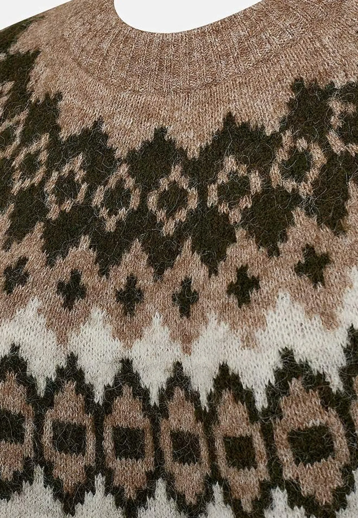 Freequent Stickad tröja med jacquardmönster Beigemelange/Mönstrad Outlet