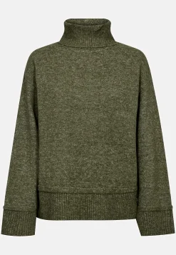 Freequent Stickad tröja med krage Grönmelange Outlet