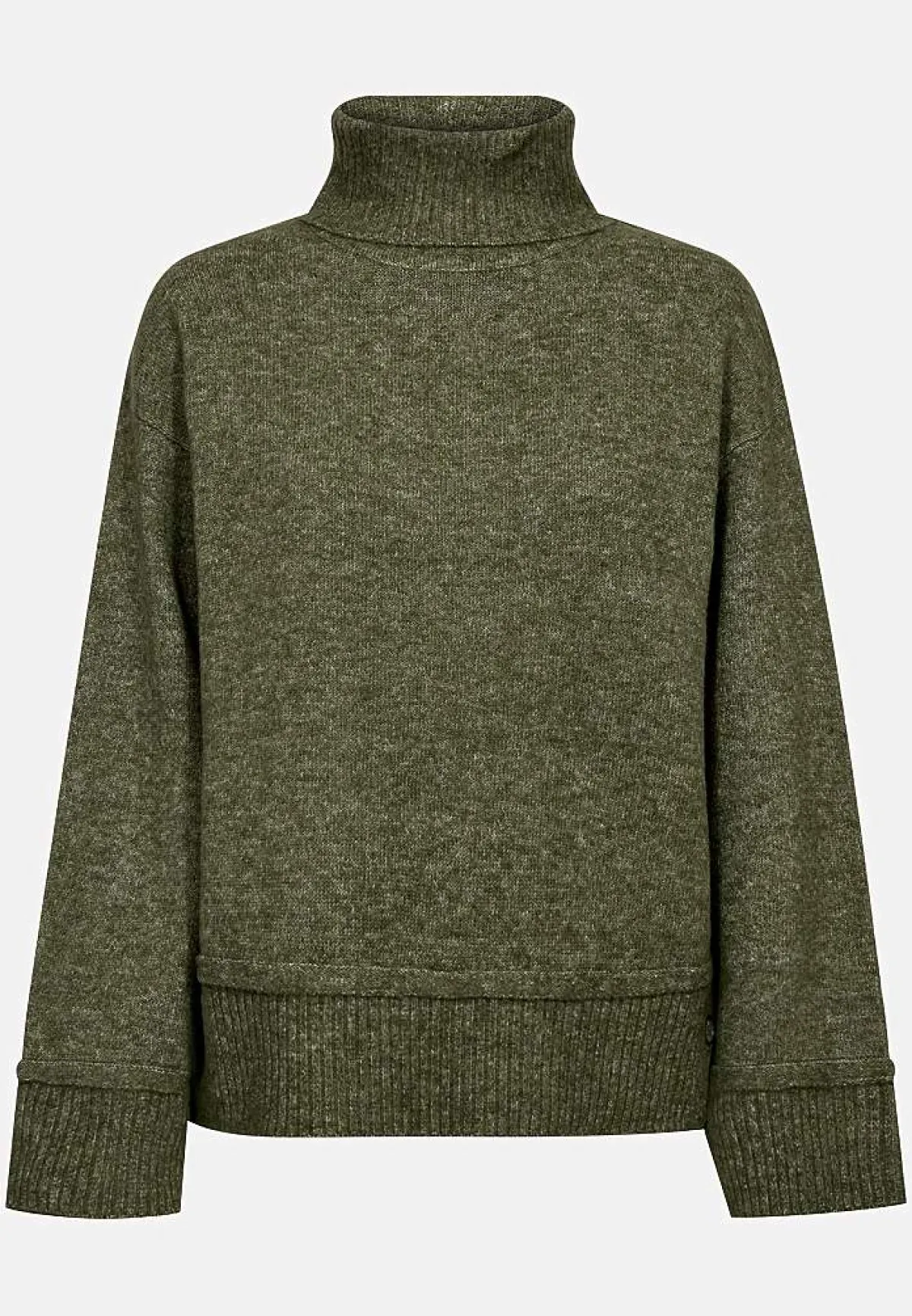 Freequent Stickad tröja med krage Grönmelange Outlet