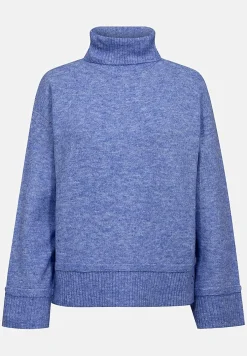 Freequent Stickad tröja med krage Blåmelange Outlet