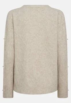 Freequent Stickad tröja med pärldetaljer Crememlange Sale