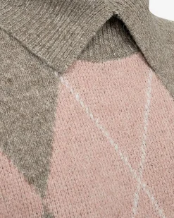 Freequent Stickad tunika med krage Beige / Rosa / Mönstrad Online