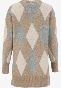 Cellbes of Sweden Stickad tunika med slitsar Beige / Rutig Sale