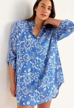 Cellbes of Sweden Strandskjorta med uppvikbara ärmar Blå / Mönstrad Clearance